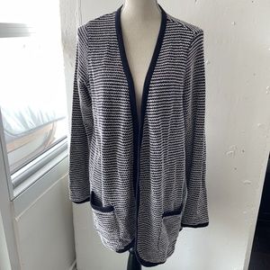 Lands End Cardigan Sweater Blue & White W/ Pockets
